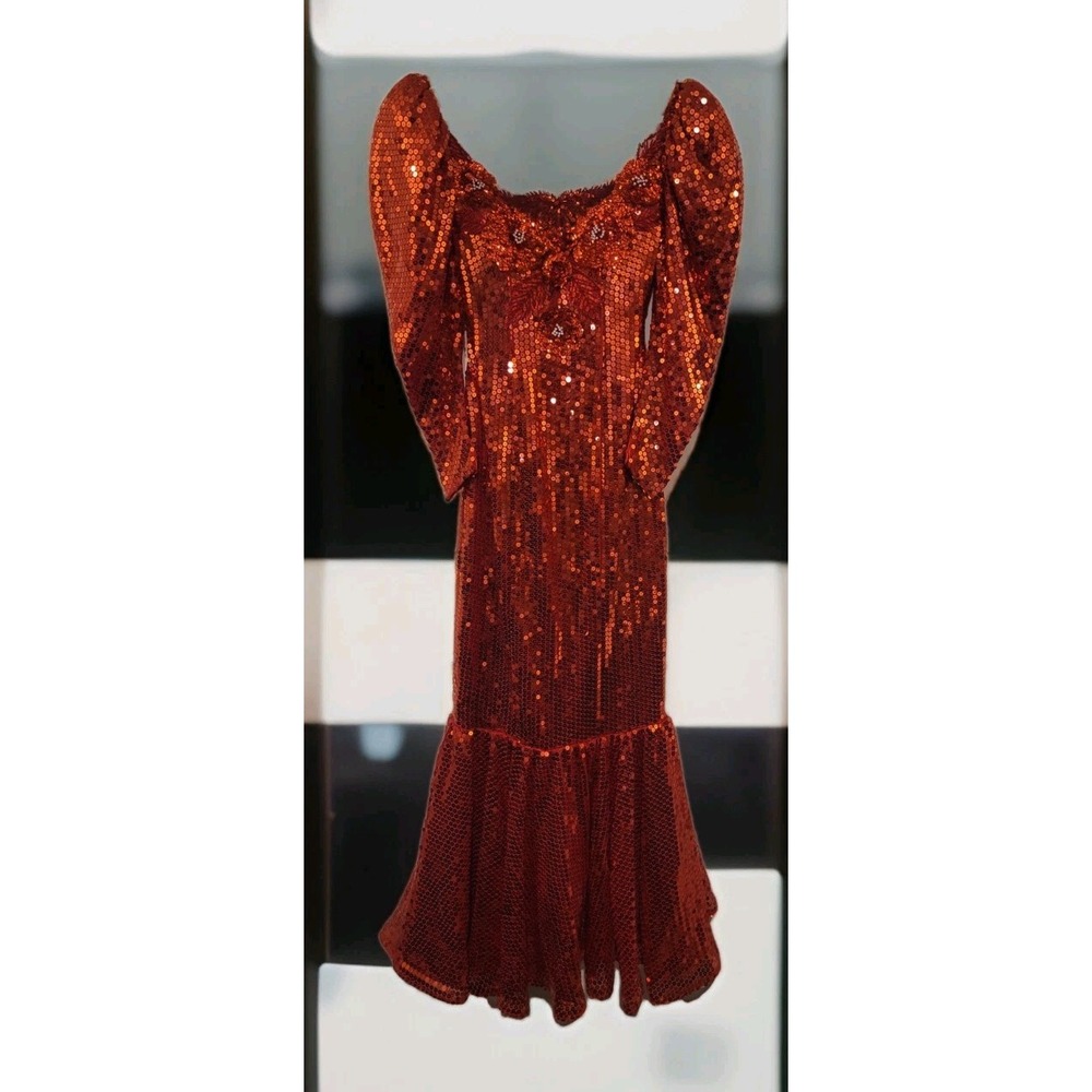 Alyce Designs Red Sequin Gown Mermaid Dress‎ 8 Pageant Prom Homecoming Retro 80s